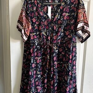 Floral Print Dress with Pink and Black Accents